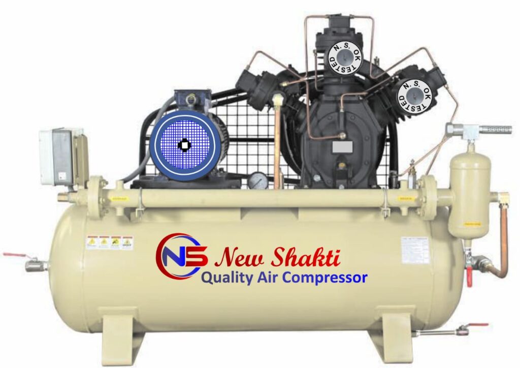 High Pressure air compressor designed by New Shakti Corporation, Ahmedabad. Used for industrial applications, providing reliable performance and efficient operation under demanding conditions.